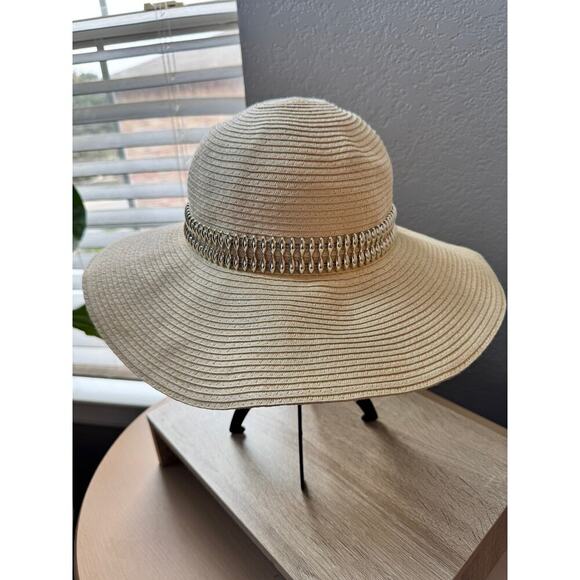 Natural Straw Sun Hat with Silver Chain Accent - Picture 2 of 5